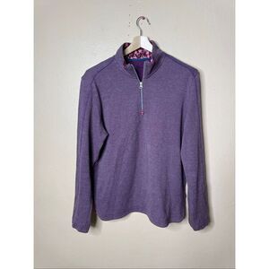 Robert Graham Sweater Mens Large Purple 1/4 Zip Knit Pullover Cotton